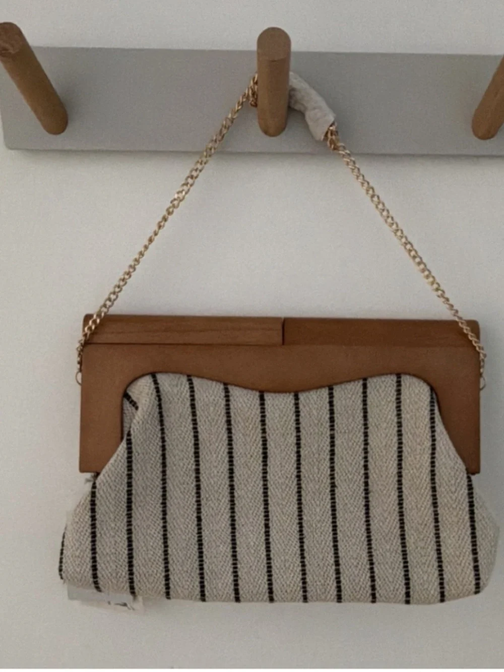 Share Haute Hippie Women’s Striped Rectangle Shoulder Bag Wood Frame Gold Chain